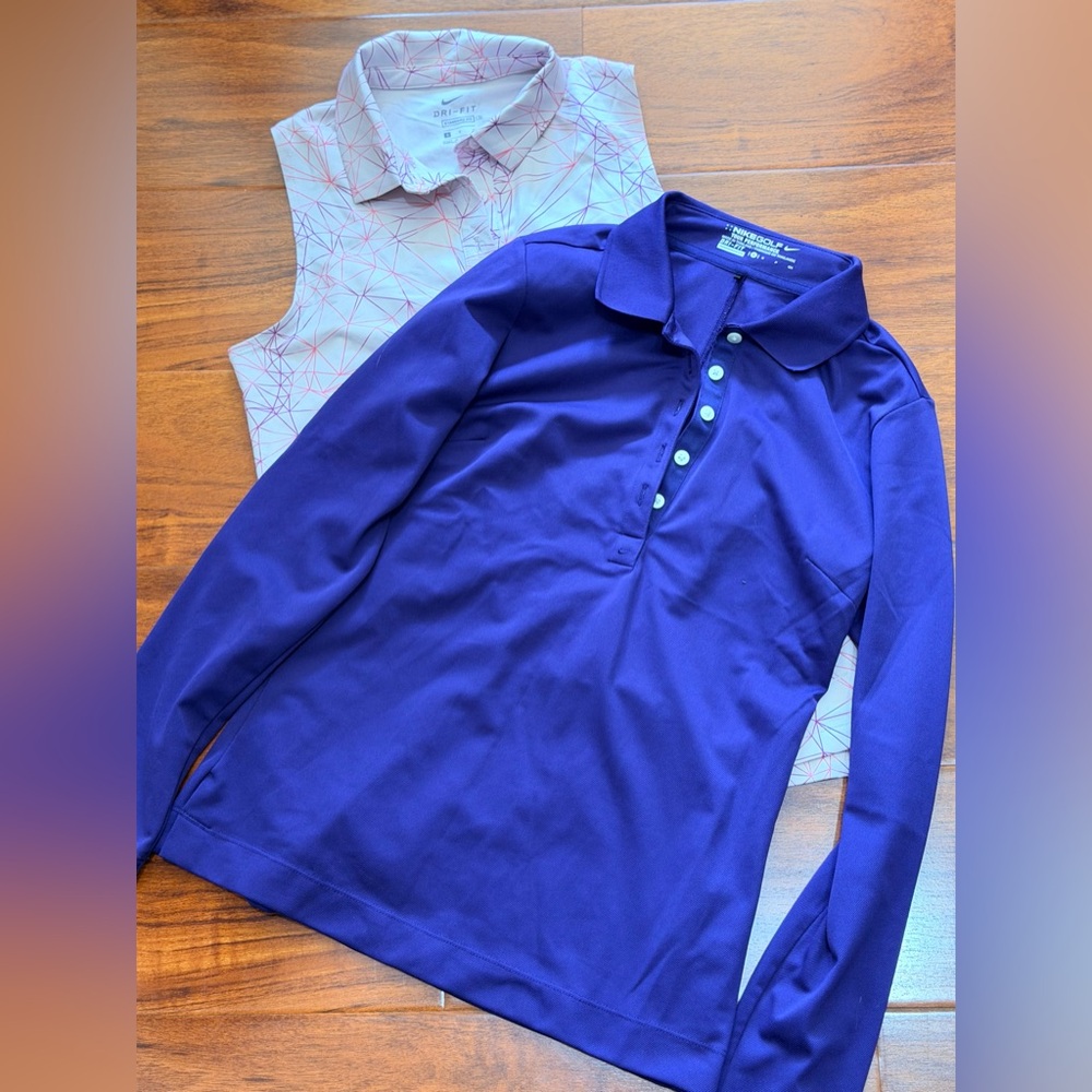 2 Women's Nike golf Polo Shirt Set - purple and light pink with design size S